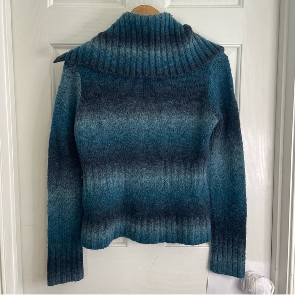 RXB Blue Cardigan Buttoned Sweater with Dramatic Collar Size Medium ombre - Picture 4 of 5